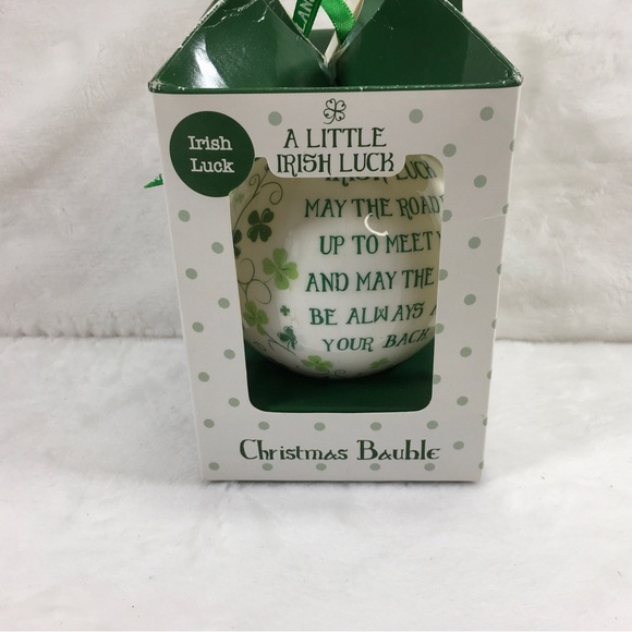 Shamrock Gift Irish Luck Ornament White Christmas Bauble With Irish Saying - Picture 1 of 8